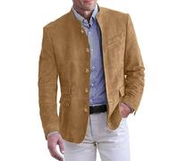 KBOPLEMQ Chaqueta de traje para hombre retro de ante de pana con cuello alto, monocolor, corte ajustado, para tiempo libre, chaqueta de traje vintage para hombres, corte regular, chaqueta de lana con