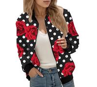 KBOPLEMQ Chaqueta de verano para mujer, chaqueta bomber para mujer, chaqueta de aviador, chaqueta de piloto con cremallera, suéter con cremallera, sudadera para el tiempo libre, E rojo., M