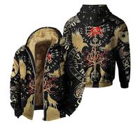KBOPLEMQ Chaqueta vikinga para hombre con estampado nórdico, chaqueta con capucha, estampado medieval, chaqueta vintage Odin Dios, chaqueta de forro polar, chaqueta de invierno con cremallera completa