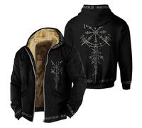 KBOPLEMQ Chaqueta vikinga para hombre con estampado nórdico, chaqueta con capucha, estampado medieval, chaqueta vintage Odin Dios, chaqueta de forro polar, chaqueta de invierno con cremallera completa