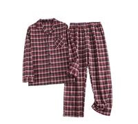 KBOPLEMQ Conjunto de pijama para hombre de dos piezas de algodón clásico a cuadros ropa de dormir cómodo suave pijamas transpirable conjunto otoño invierno cálido traje de pantalón loungwear, Vino, M