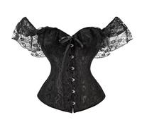KBOPLEMQ Corsé para mujer, Halloween, Navidad, corsé en la espalda, corpiño con hombros y mangas, corpiño moldeador de cuerpo, talla grande, disfraz de carnaval, O negro., XS