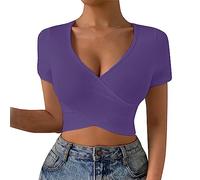 KBOPLEMQ Crop Tops Mujer Sexy Tank Top Verano sin Mangas Top Y2K Tank Top Cuello Redondo Corset Corset Tops con Brillo Tank Top Manga Corta Top Cuello Profundo Jersey Slim Y2k Top Top, C Lila, M