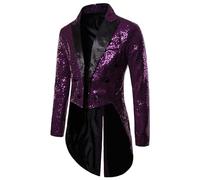 KBOPLEMQ Disfraz de director de circo para hombre, uniforme de lentejuelas, chaqueta de frac, abrigo, blazer brillante, espectáculo, disfraz de danza, fiesta temática, O Púrpura, L