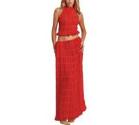 KBOPLEMQ Dos piezas para mujer, verano, 2 piezas, falda bodycon Y2K, ropa de playa, ropa de calle, falda larga y top de crop, sexy, juego de falda larga Y2K para fiesta, P Red, XL