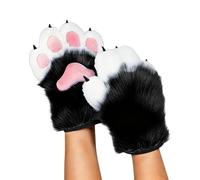KBOPLEMQ Guantes de huellas de oso para gatos, lindos guantes de peluche de zorro, cosplay, garras de plástico esponjosas para gatos, guantes para adultos, juego de accesorios de disfraz, O negro2