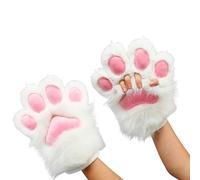 KBOPLEMQ Guantes de huellas de oso para gatos, lindos guantes de peluche de zorro, cosplay, garras de plástico esponjosas para gatos, guantes para adultos, juego de accesorios de disfraz, O rosa