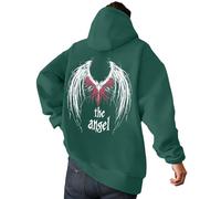 KBOPLEMQ Hoodie Herren Backprint Engelsflügeln Hoodie Warm Winterpullover Y2K Streetwear mit Flügeln Druck 3D Lustig GedrucKt Flügel Langarm Pullover Hoodies leichte Sweatshirt, O Verde Oscuro, XXL