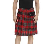 KBOPLEMQ Kilt - Falda plisada para hombre, diseño de cuadros escoceses, falda plisada, cintura alta, estilo gótico, color negro, vintage, punk, falda corta, a cuadros, minifalda medieval, B rojo, XL