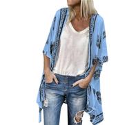KBOPLEMQ Kimono boho de playa para mujer, camiseta de gasa de gran tamaño, chaqueta de verano de manga corta, ligera, informal, holgada, floral, corto, cárdigan de cubierta, ropa de playa, ropa