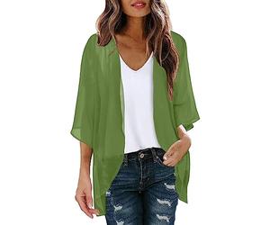 KBOPLEMQ Kimono de gasa para mujer, cárdigan de manga 3/4, bikini con estampado floral, ligero, para playa, abierto, chaqueta para verano, bolero, gasa, verano, cárdigan, verde, XL