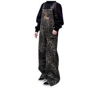 KBOPLEMQ Leopard Peto Mujer Baggy Jeans Overalls Casual Jumpsuit Stretch Denim Pantalones Y2K Traje Deportivo de Verano Sexy Ajustado Traje de Pantalones Bodycon Romper Mujer Traje de Una Pieza, O