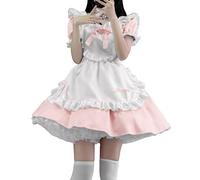 KBOPLEMQ Lolita Maid Dresses - Vestido corto para mujer, encaje negro y blanco, falda tradicional para Oktoberfest, celebraciones, eventos, disfraz de sirvienta, cosplay, anime, expo, W Rosa., L