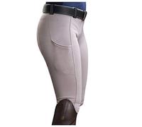 KBOPLEMQ Mallas de equitación para mujer, niñas, niños, con ribete en la rodilla y bolsillo interior, elásticas, para deportes como equitación y ciclismo, Blanco, M
