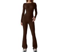 KBOPLEMQ Mono de entrenamiento deportivo para mujer, largo, ajustado, para yoga, mono de punto acanalado, de manga larga, bodycon