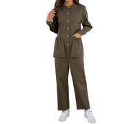 KBOPLEMQ Mono de mujer estilo utilitario con botones de manga larga con bolsillos de parche, traje de pantalón informal, de una pieza, con perneras anchas, para un look funcional diario, O Ejército