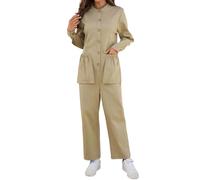KBOPLEMQ Mono de mujer estilo utilitario con botones de manga larga con bolsillos de parche, traje de pantalón informal, de una pieza, con perneras anchas, para un look funcional diario, O amarillo