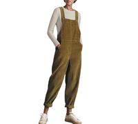 KBOPLEMQ Mono de pana para mujer, retro, elegante, monocolor, informal, oversize, corte regular, mono de corte regular, pantalones harén con bolsillos, cómodo verano sin mangas, caqui, L