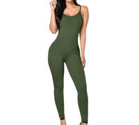 KBOPLEMQ Mono de tirantes para mujer, con espalda descubierta, para yoga, deporte, sin mangas, bodycon Scrunch Butt Yoga Rompers Sexy Playsuits Gym Workout One Piece, verde, S