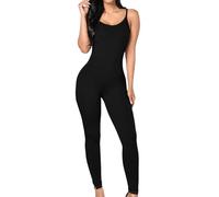KBOPLEMQ Mono de tirantes para mujer, con espalda descubierta, para yoga, deporte, sin mangas, bodycon Scrunch Butt Yoga Rompers Sexy Playsuits Gym Workout One Piece, Negro , S