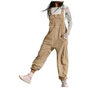 KBOPLEMQ Mono de trabajo para mujer, de un solo color, con tirantes, holgado, holgado, con tirantes, pantalones de verano con tirantes, prácticos pantalones de tirantes, O Khaki, L
