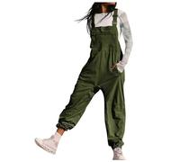 KBOPLEMQ Mono de trabajo para mujer, de un solo color, con tirantes, holgado, holgado, con tirantes, pantalones de verano con tirantes, prácticos pantalones de tirantes, O Verde, XXL