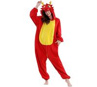 KBOPLEMQ Mono de una pieza para mujer, bonito estampado de animales, cómodo, de forro polar, largo y mullido, para invierno, cálido, acogedor, elegante, con capucha, O rojo., L