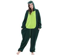 KBOPLEMQ Mono de una pieza para mujer, bonito estampado de animales, cómodo, de forro polar, largo y mullido, para invierno, cálido, acogedor, elegante, con capucha, O Verde Oscuro, S