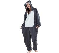 KBOPLEMQ Mono de una pieza para mujer, bonito estampado de animales, cómodo, de forro polar, largo y mullido, para invierno, cálido, acogedor, elegante, con capucha, O negro., M