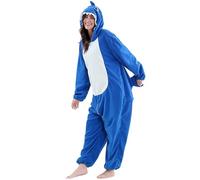 KBOPLEMQ Mono de una pieza para mujer, bonito estampado de animales, cómodo, de forro polar, largo y mullido, para invierno, cálido, acogedor, elegante, con capucha, O azul., S