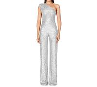 KBOPLEMQ - Mono de una sola pieza para mujer, un hombro, cuello en V, largo, con lentejuelas, elegante para fiesta, traje de cóctel de noche de glitter