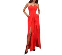 KBOPLEMQ Mono para mujer, con cuello en V, informal, largo y con piernas anchas, sexy, elegante, monocolor, para bodas, fiestas, hombros descubiertos, O rojo., XXXL