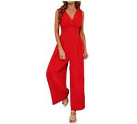 KBOPLEMQ Mono para mujer, elegante, cuello en V, para boda, dama de honor, fiesta, traje de pantalón, traje de pantalón, informal, ajustado, mono largo a la moda, cómodo, mono de negocios, O rojo., XL