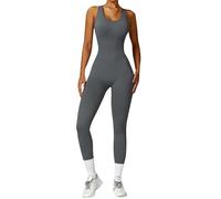KBOPLEMQ Mono para mujer Flared Slim Scrunch Butt Body Largo Yoga Sin Mangas Mono Deporte Sin Espalda Descubierta Una Pieza Traje De Cuerpo Completo Scrunch Butt Yoga Rompers Sexy Gym One Piece, gris,