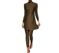 KBOPLEMQ Mujer Burkini Discreto Traje de baño Oriente Medio Árabe Islámica Ropa de playa Musulmana Trajes de baño Musulmanes Rash Guard Manga Larga Traje de baño Top + Pantalones Trajes de baño de