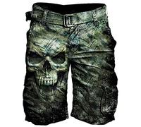 KBOPLEMQ Pantalones cargo de calavera 3D para hombre, con estampado corto, Oktoberfest, bañador, bañador, bañador, bañador, bañador, pantalones cortos, Halloween, gótico, punk, carnaval, vintage,