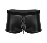 KBOPLEMQ Pantalones cortos de hombre de piel lacada, calzoncillos tipo bóxer, aspecto mojado, pantalones cortos cortos de látex similares para hombre, de vinilo, con cierre, leggings brillantes,