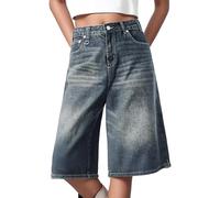 KBOPLEMQ Pantalones vaqueros holgados para mujer, pantalones pirata 3/4 de cintura alta, pantalones vaqueros anchos para la calle Y2K, pantalones de ocio retro para verano, estilo callejero, festival