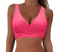 KBOPLEMQ Parte superior de bikini negro para mujer, acolchado, traje de baño, moda de playa, sexy, parte de arriba de bikini, sujetador de pechos grandes, parte superior de bikini de torsión frontal,