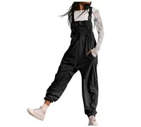 KBOPLEMQ Peto de verano para mujer, mono vaquero holgado, pierna ancha, mono holgado, oversize con tirantes, pantalones sueltos, monos, holgados, monos, pantalones de verano con tirantes, Negro , S