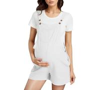 KBOPLEMQ Peto para embarazo, corto, para mujer, deportivo, elegante, sin mangas, pregnancy, mono de maternidad, mono suelto de algodón, monos de verano, tallas grandes, O blanco., S