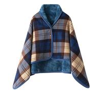 KBOPLEMQ Poncho de invierno cálido para mujer, abrigo de franela y forro polar, capa con cuello de bufanda, suave y gruesa, de frente abierta, a cuadros, bufanda para oficina, casa, para mujer, niña