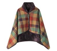 KBOPLEMQ Poncho de invierno cálido para mujer, abrigo de franela y forro polar, capa con cuello de bufanda, suave y gruesa, de frente abierta, a cuadros, bufanda para oficina, casa, para mujer, niña