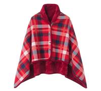 KBOPLEMQ Poncho de invierno cálido para mujer, abrigo de franela y forro polar, capa con cuello de bufanda, suave y gruesa, de frente abierta, a cuadros, bufanda para oficina, casa, para mujer, niña