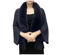 KBOPLEMQ Poncho de Piel Sintética para Mujer, Festivo, Capa de Punto, Chal Cálido, Abrigo de Invierno, Estola, Bolero, Cárdigan de Novia Con Cuello