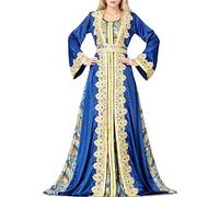 KBOPLEMQ Ropa de oración para mujer Vestido musulmán para mujer, caftán árabe de longitud completa Ropa étnica con cinturón Abaya Islámica Marroquí Ramadán sin hijab, O azul., XXL