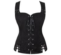 KBOPLEMQ Ropa medieval para mujer, corsé, chaleco renacentista, disfraz de pirata, corpiño, corsé vintage, sin mangas, chaleco, abrigo gótico, steampunk, cosplay, top con cordones, O negro., XS