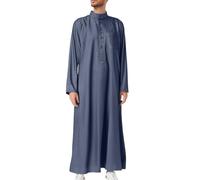 KBOPLEMQ Ropa musulmana hombre caftán algodón lino bata islámica verano tripulación cuello alto abaya vestido maxi camisón bata de Oriente Medio ropa de oración túnica retro, O Gris Oscuro, 56