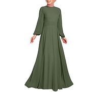 KBOPLEMQ Ropa musulmana mujer Abaya manga larga musulmana islámica vestido largo de oración vestido de Dubai elegante vestido de una línea de oración para mujeres árabe turco ramadán, O Verde, M