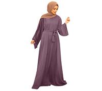 KBOPLEMQ Ropa musulmana para mujer, manga larga, islámica, turca, de cuerpo entero, árabe, túnica turca, ramadán, vestido de oración de color sólido, vestido de Dubai, ropa de oración para mujer, O